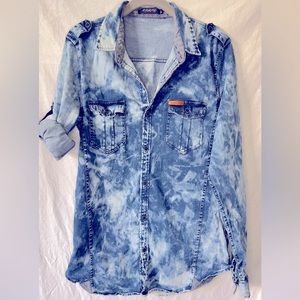 Acid wash denim button down shirt
